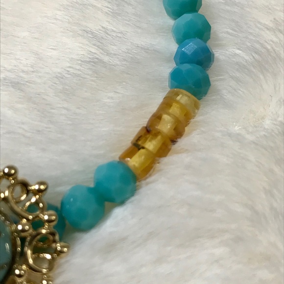 Turquoise Glass and Genuine Amber Bracelet - Picture 5 of 6